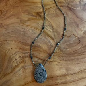 Polished Stone Pendant on Beaded Chain